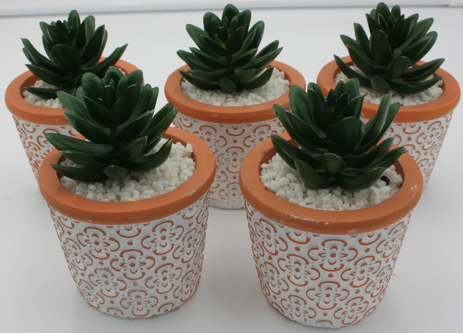 Succulent Faux Plants 5-Pack Terracotta White Pots Small Tabletop Decor