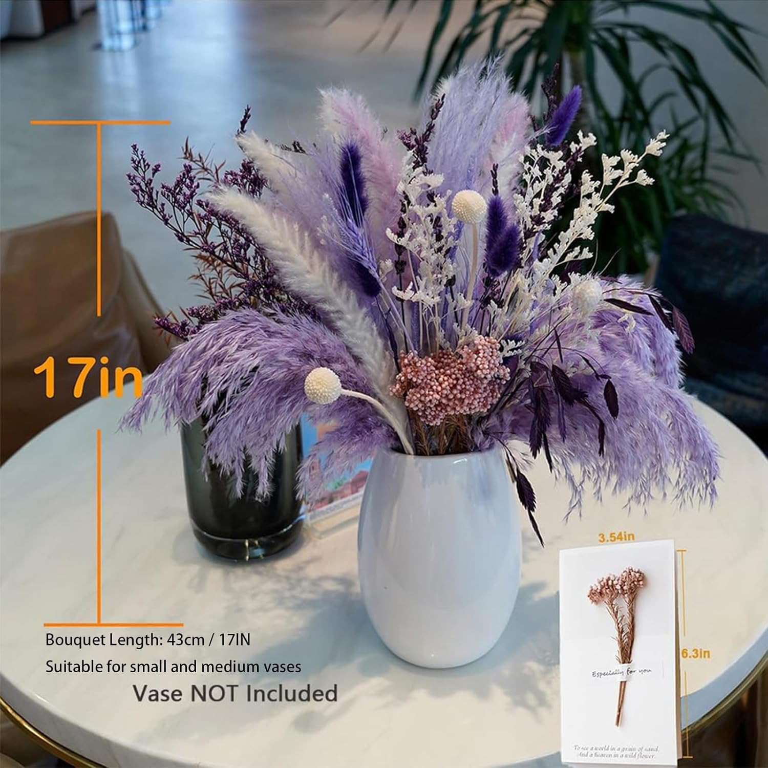 Natural Dried Pampas Prairie Bouquet, 17 “Natural Dried Bouquet, Purple Pampas a