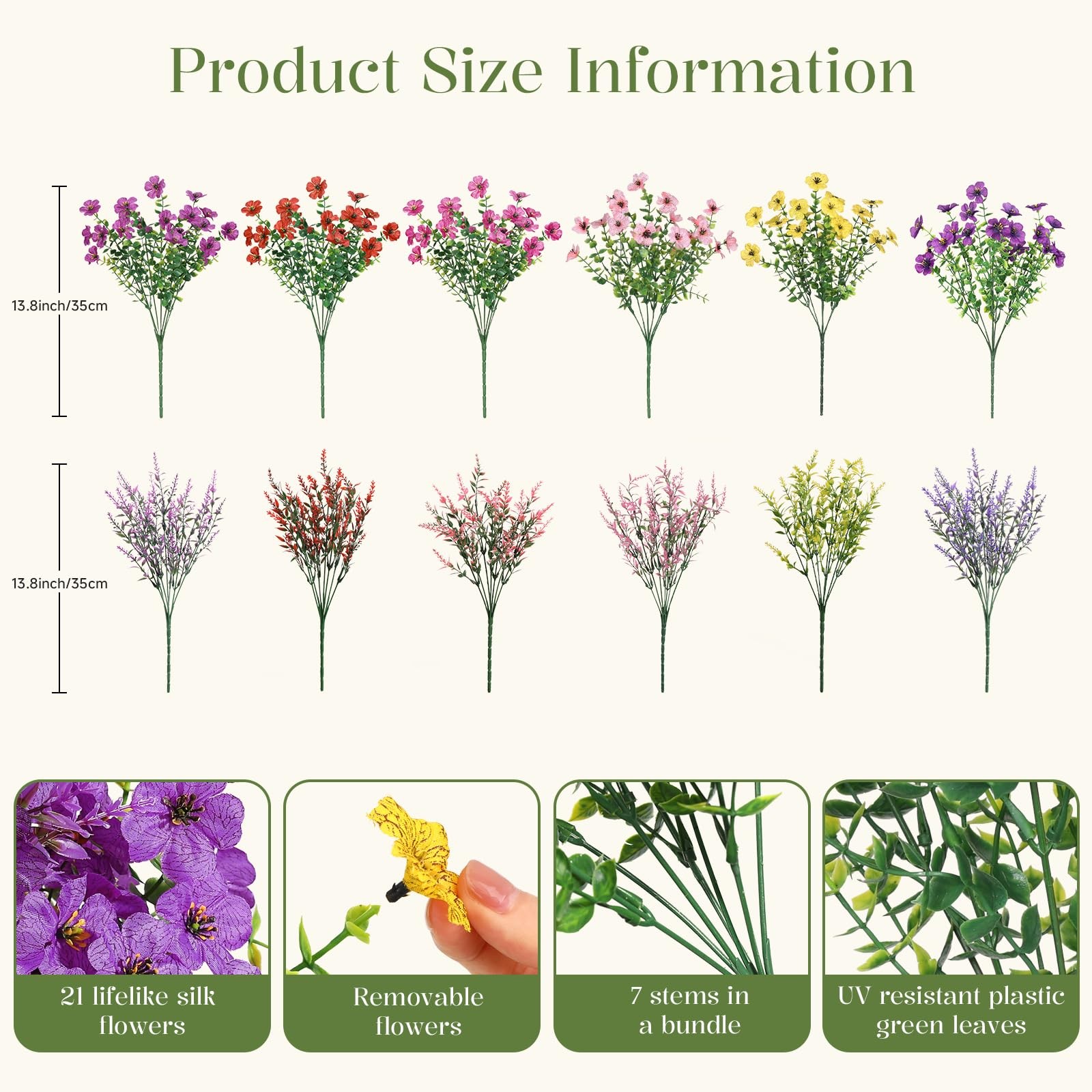 24 Bundles Artificial Flowers for Outdoors UV Resistant Decor