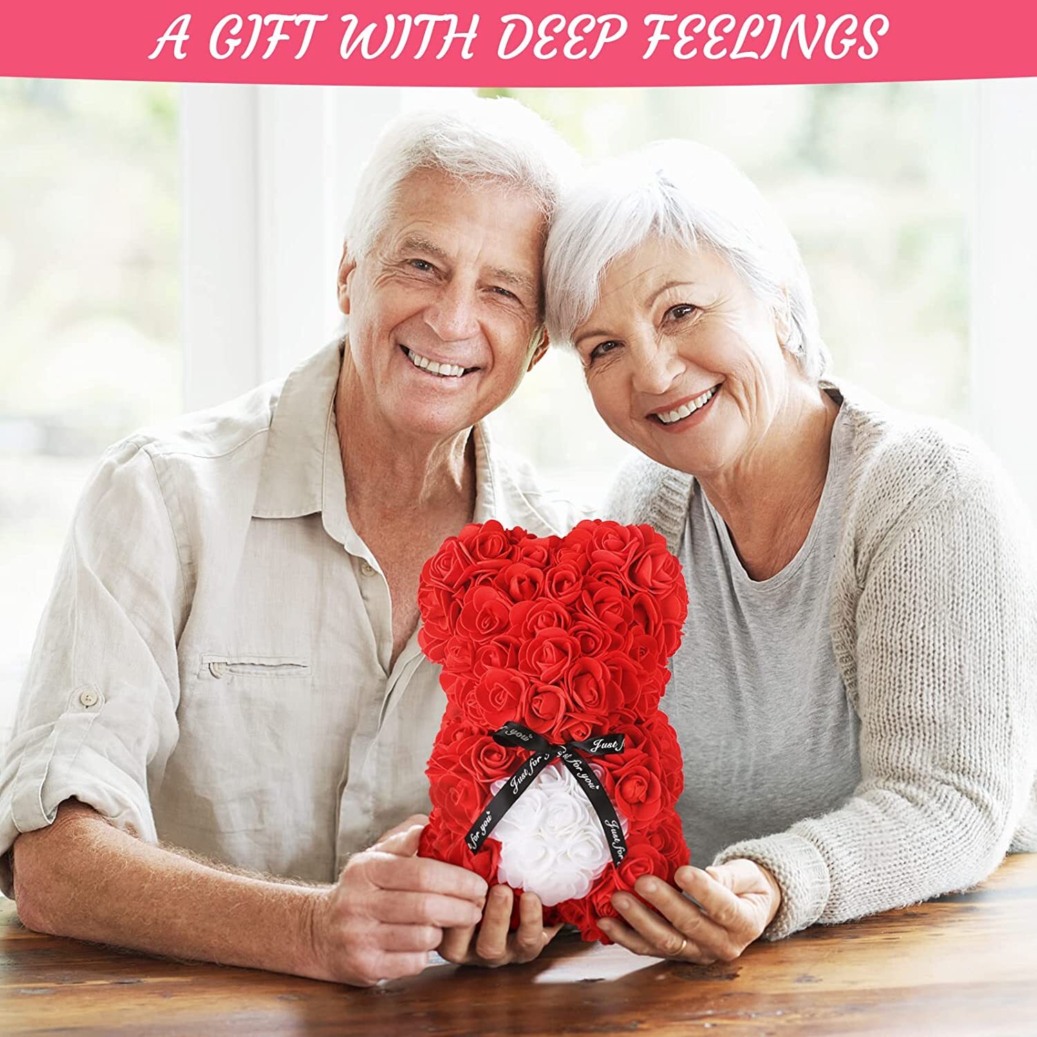 Rose Bear with Box -Artificial Flowers Rose Teddy Bear- the Rose Bear with Greet