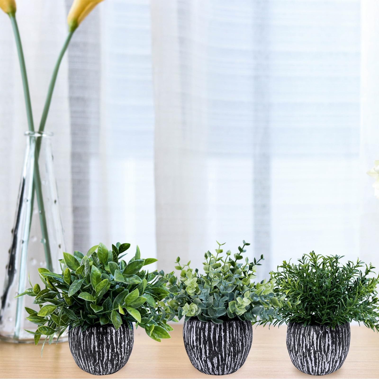 Best Winlyn Set of 3 Artificial Potted Plants Faux Eucalyptus Rosemary Boxwood