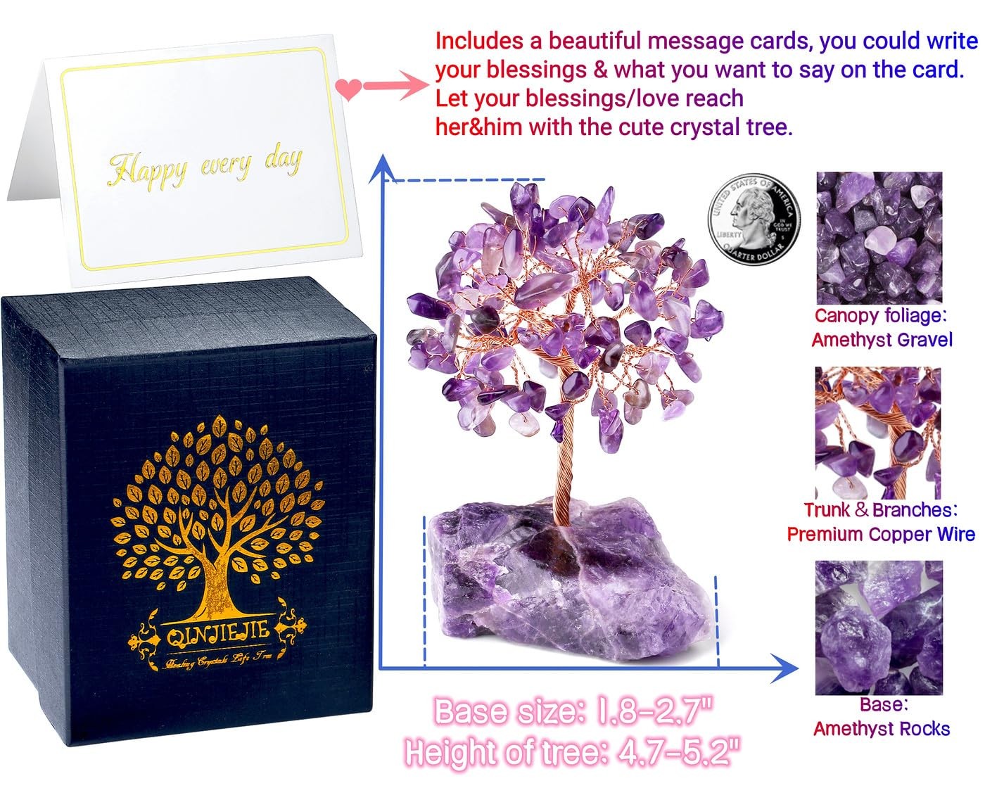 QINJIEJIE Amethyst Crystal Tree Crystals 5 inches, A-purple –