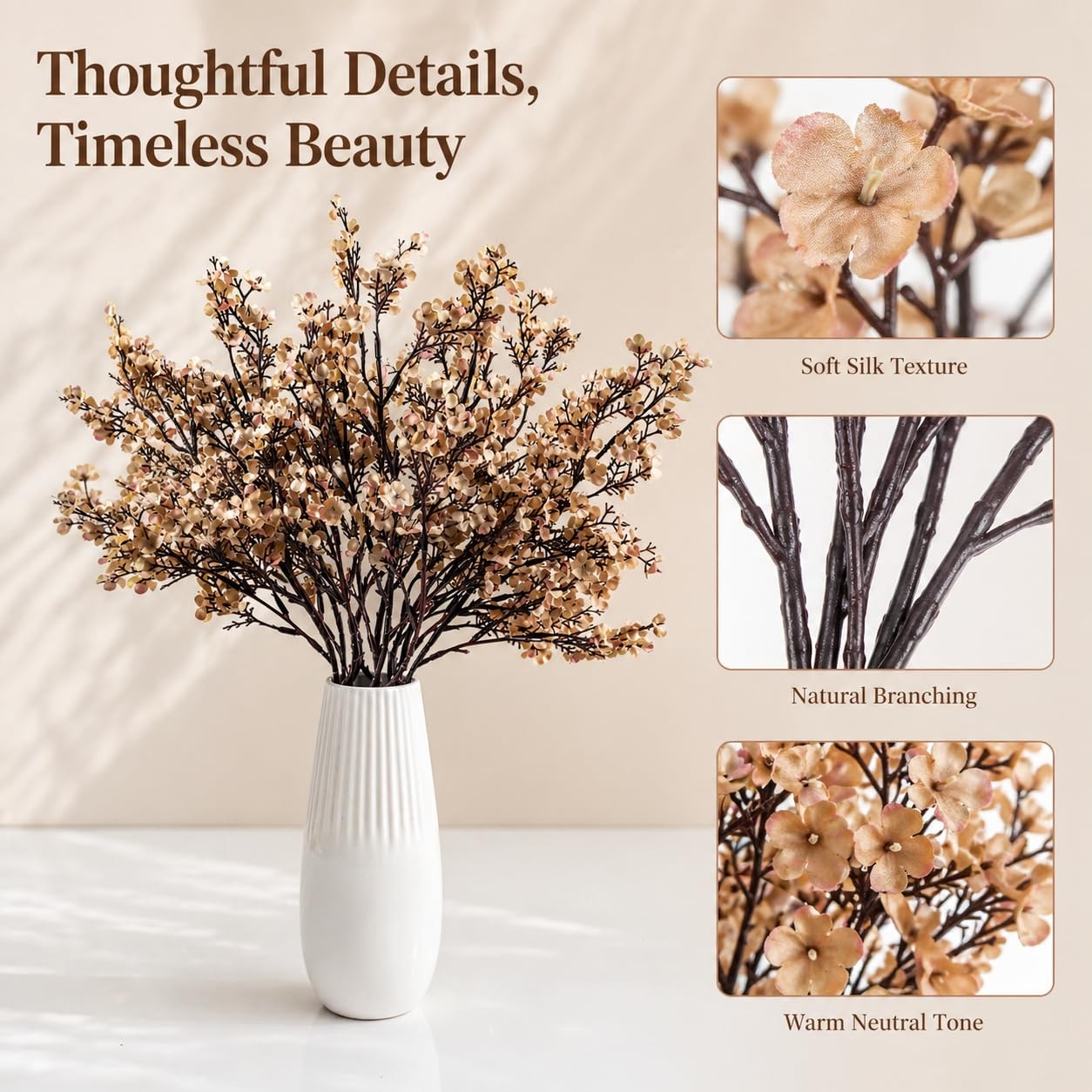 6 Bundles Light Brown Artificial Babys Breath Flowers Silk Gypsophila 18.5 In