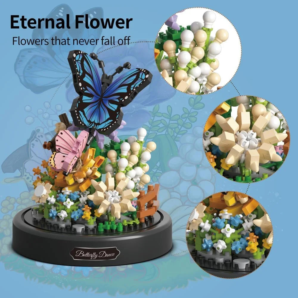 Flower Bouquet Butterfly Building Set, Bonsai Tree Building Kit with Dust Cover,