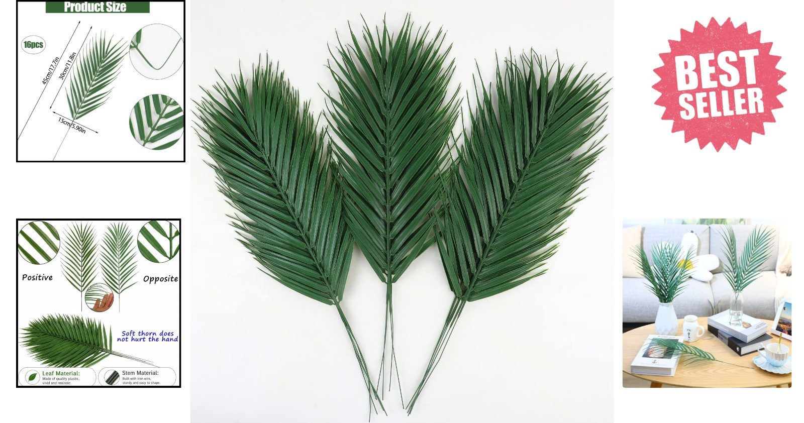 Adjustable 16 PCS Palm Leaves – Perfect for Hawaiian Luau & Beach Theme Decor
