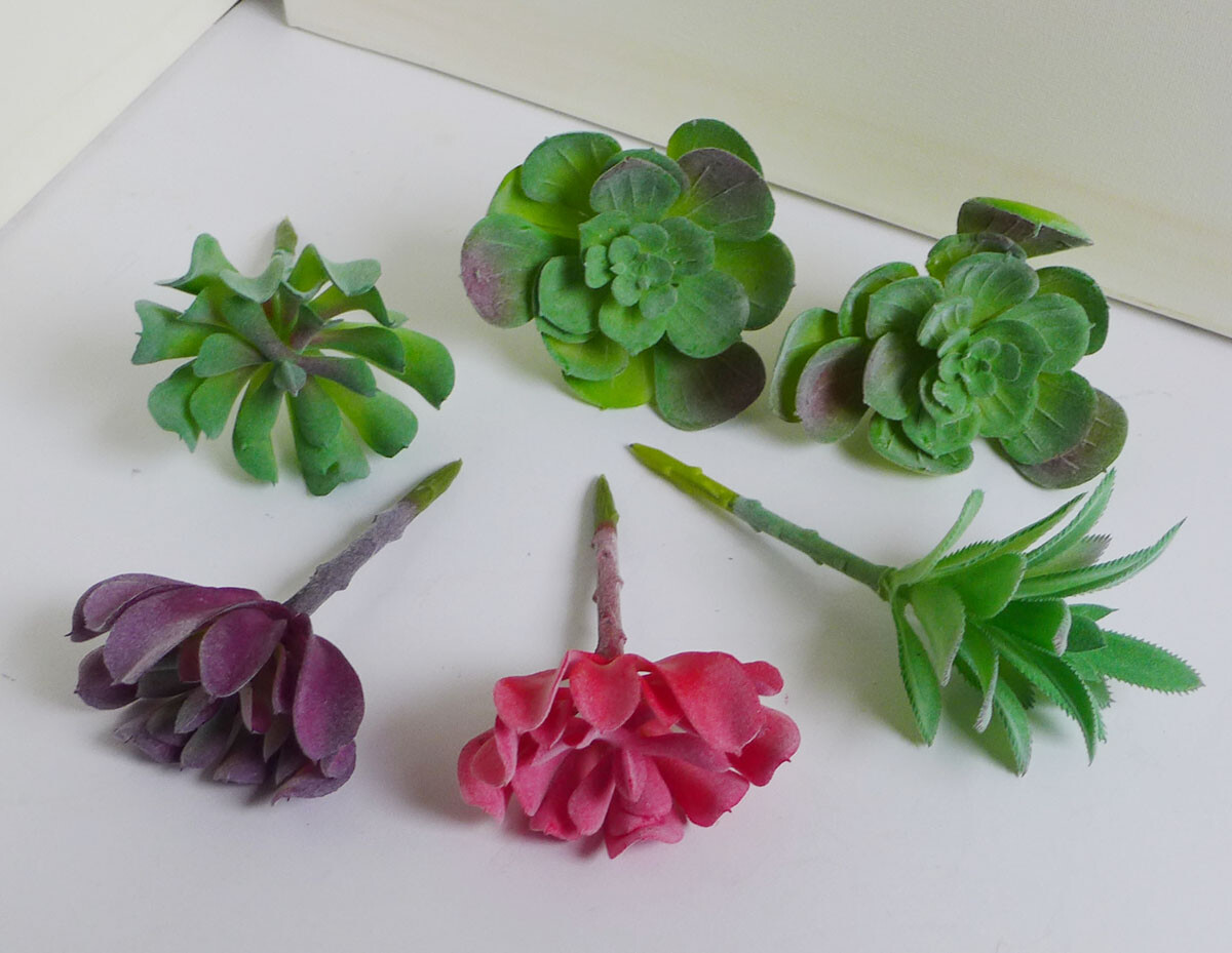 Set of 6 Pcs Mix Artificial Plants Flocking Succulents (#82)