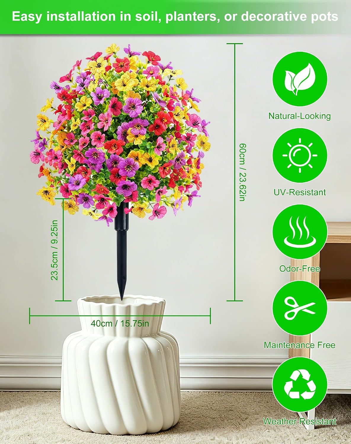 Violet Flower Topiary Ball Trees – 2 Pack 23.6″ UV Resistant Faux Plants