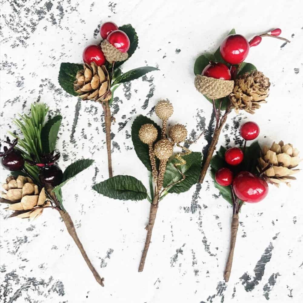 ⁺Red Berries Pine Cones Cute Artificial Pine Branches For Birthday Party Holiday
