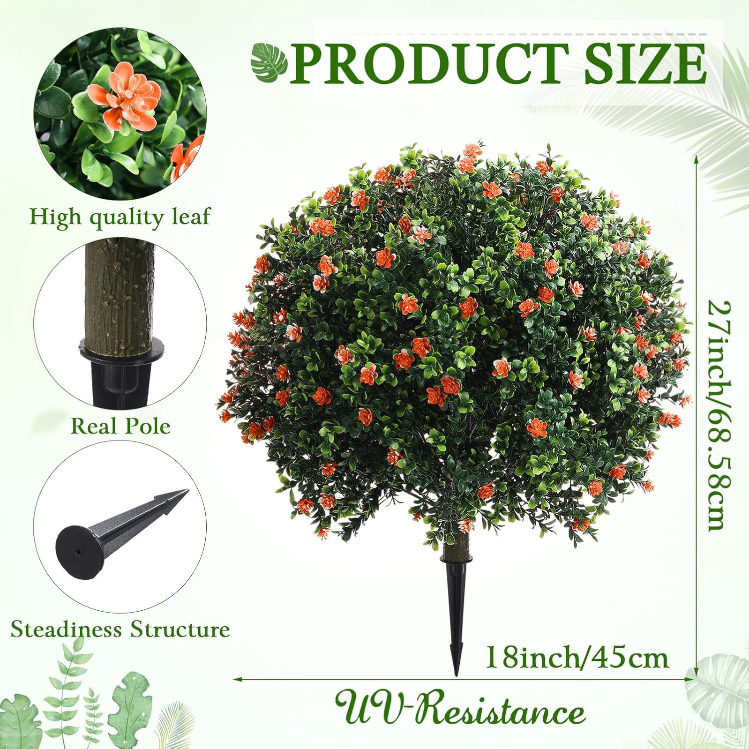 27″ Artificial Boxwood Topiary Ball Trees – UV Resistant Outdoor Decor (Set of 2