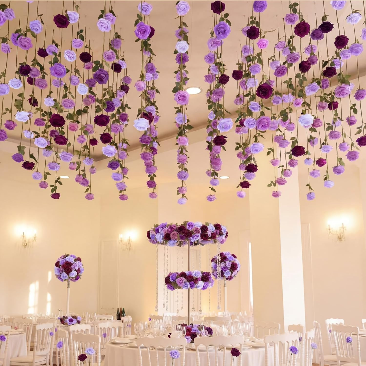 60 Pack Purple Rose Hanging Floral Garland for Weddings & Parties Decor