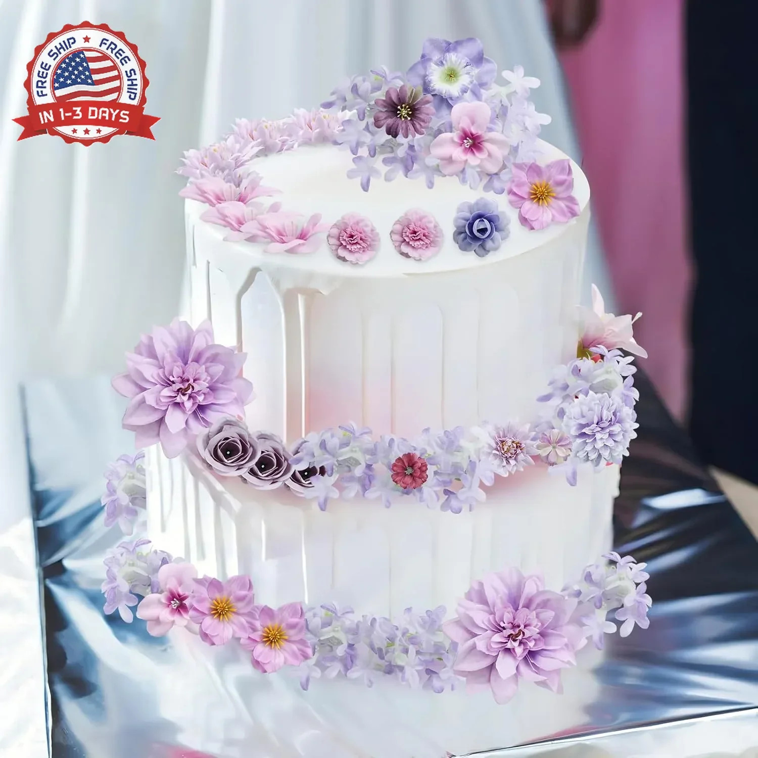 QUOZUO Artificial Flower Heads, Mini Silk Roses Peonies Daisy Purple Floral Fake