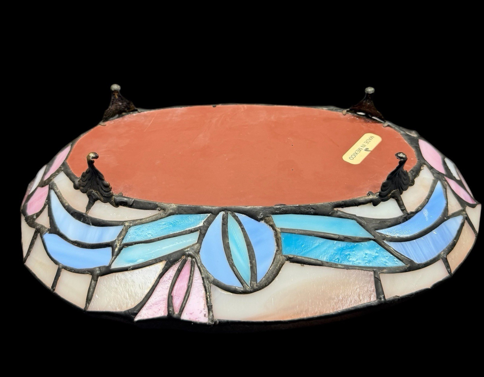 Pastel Stained Glass Style Vanity Mirror Tray Jewelry Dish Art Deco Decor