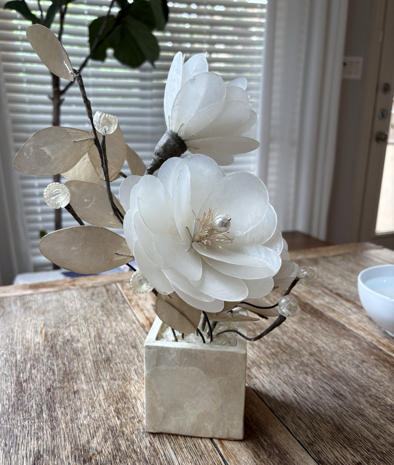 Capiz Shell Flower Display Vintage 1970’s Shell Craft Floral Made In Philippines