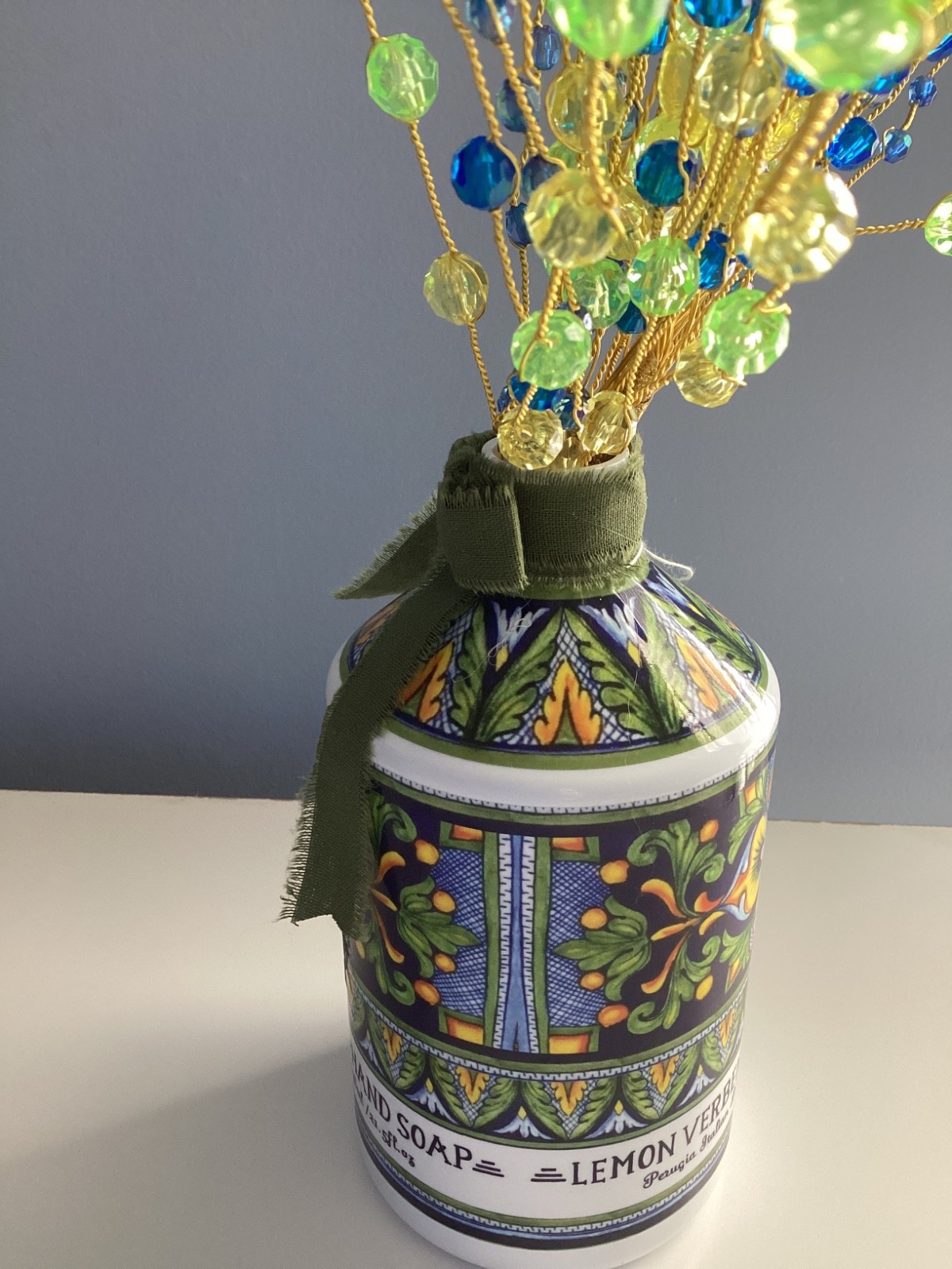 BOUQUET VASE COTTAGE DECOR FARMHOUSE STYLE HANDMADE BEADS ON WIRE WRAPPED NEW