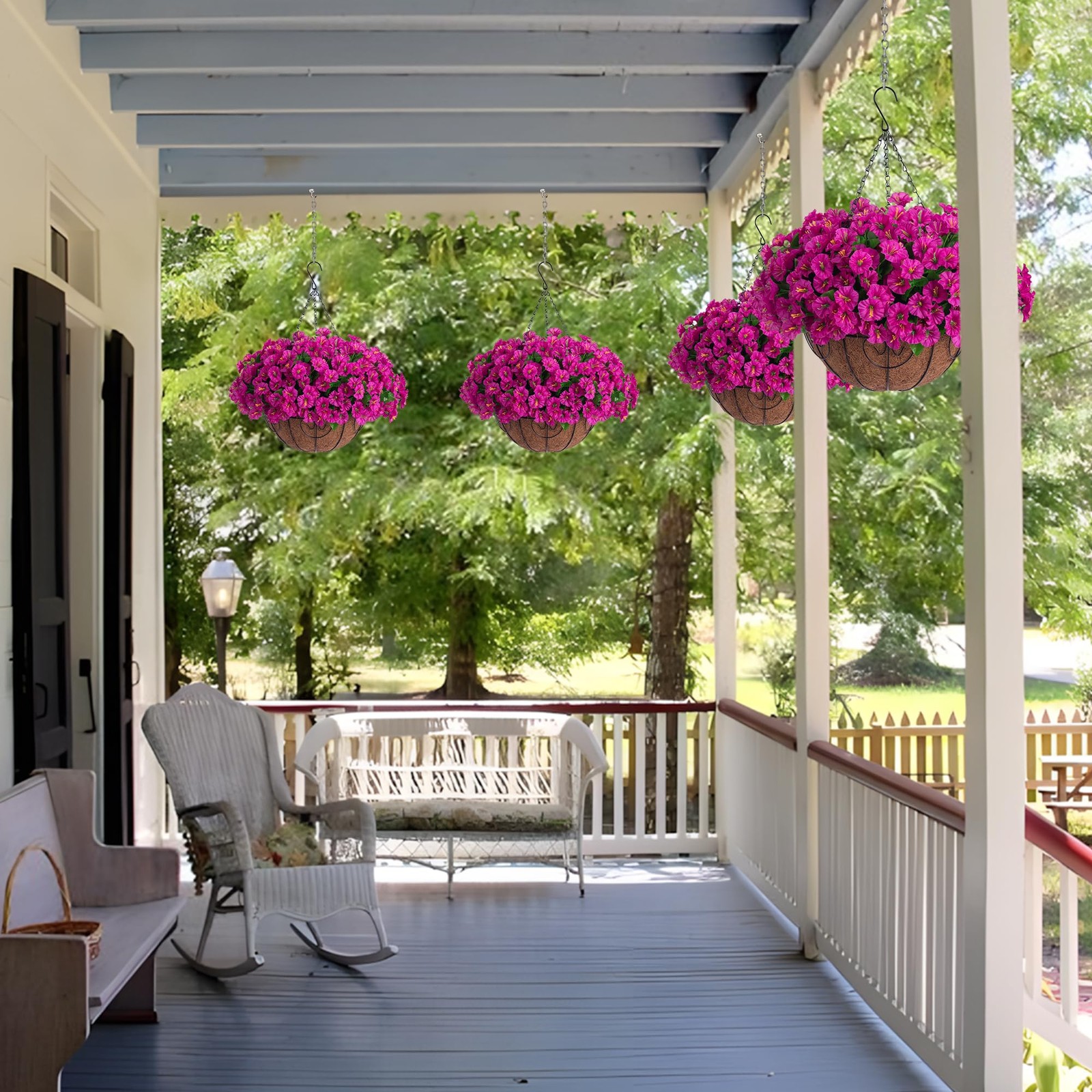Ammyoo Artificial Hanging Flower Plants with Basket for Outdoor Decoration, F…