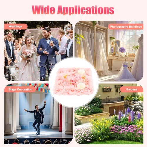 3D Flower Wall Panel-12pcs Artificial Flower Wall Background Silk Rose Mat