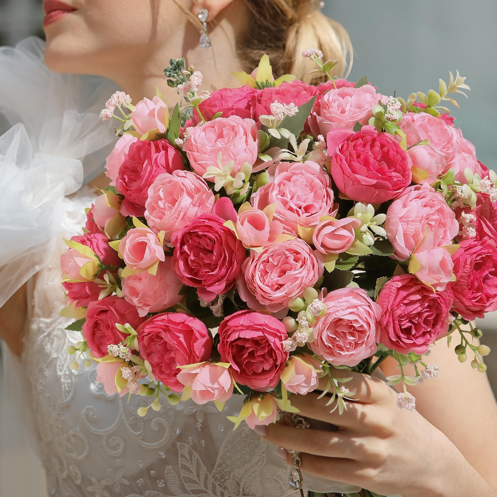 8 PCS Artificial Peony Flowers Faux Peony Bouquet Silk Floral Arrangement