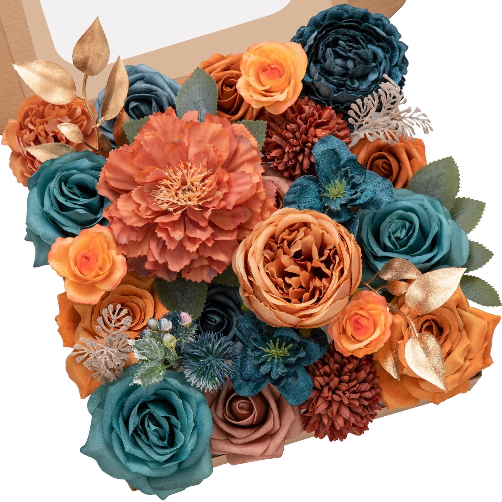 Artificial Flowers Teal Burnt Orange Silk Floral Centerpieces Fake Flowers Bo…