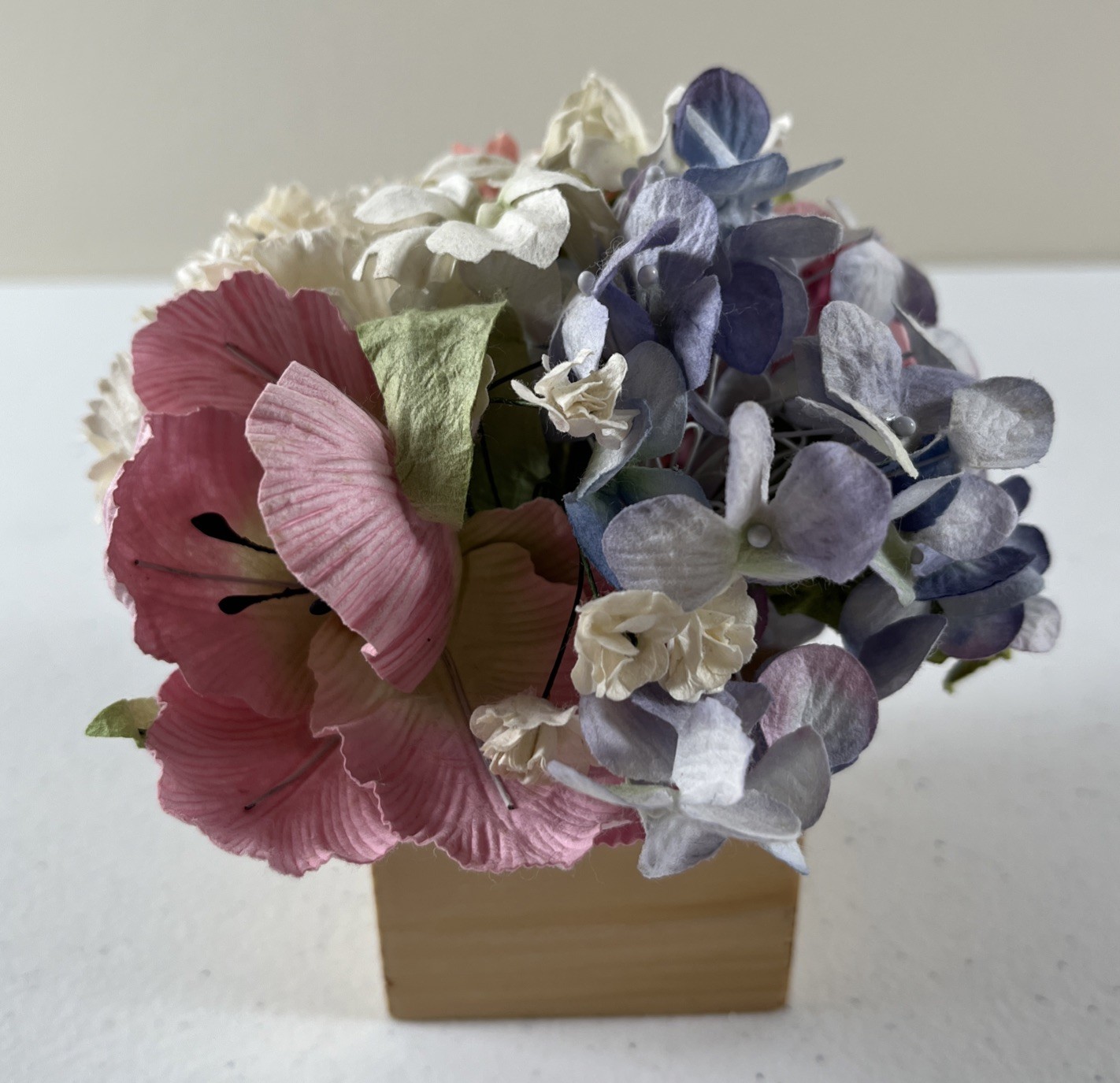 Paper Flower Arrangement In Wooden Box