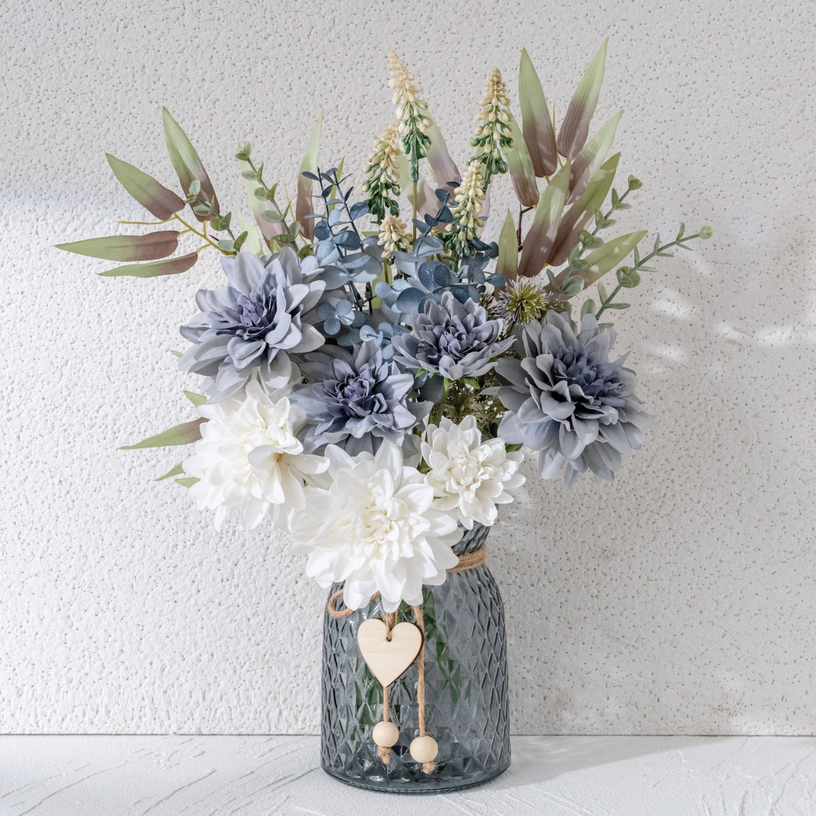 LUEUR Fake Flowers with Vase, Silk Roses Artificial Flowers in Vase Faux Flow…