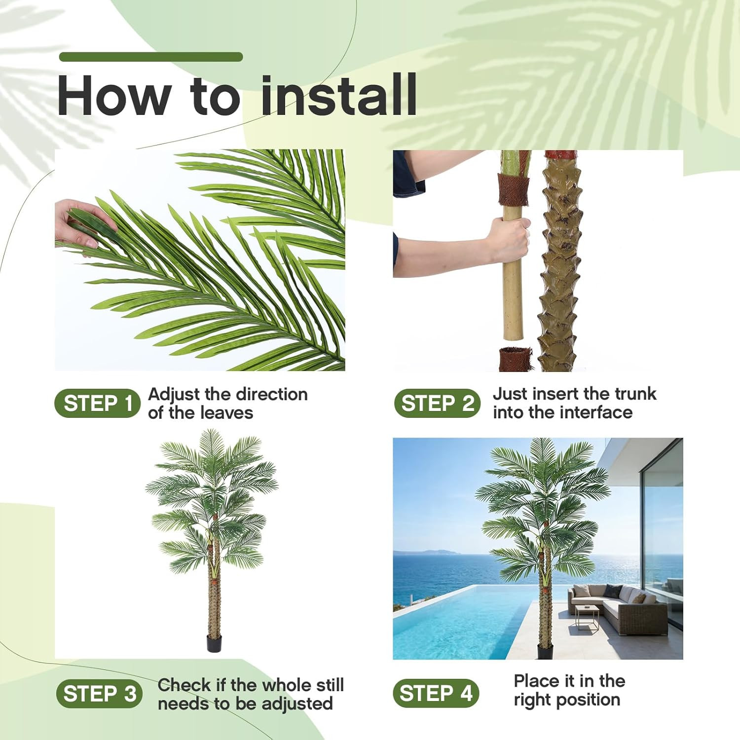 10 Ft UV Resistant Artificial Palm Tree for Indoor/Outdoor Aesthetic Decor