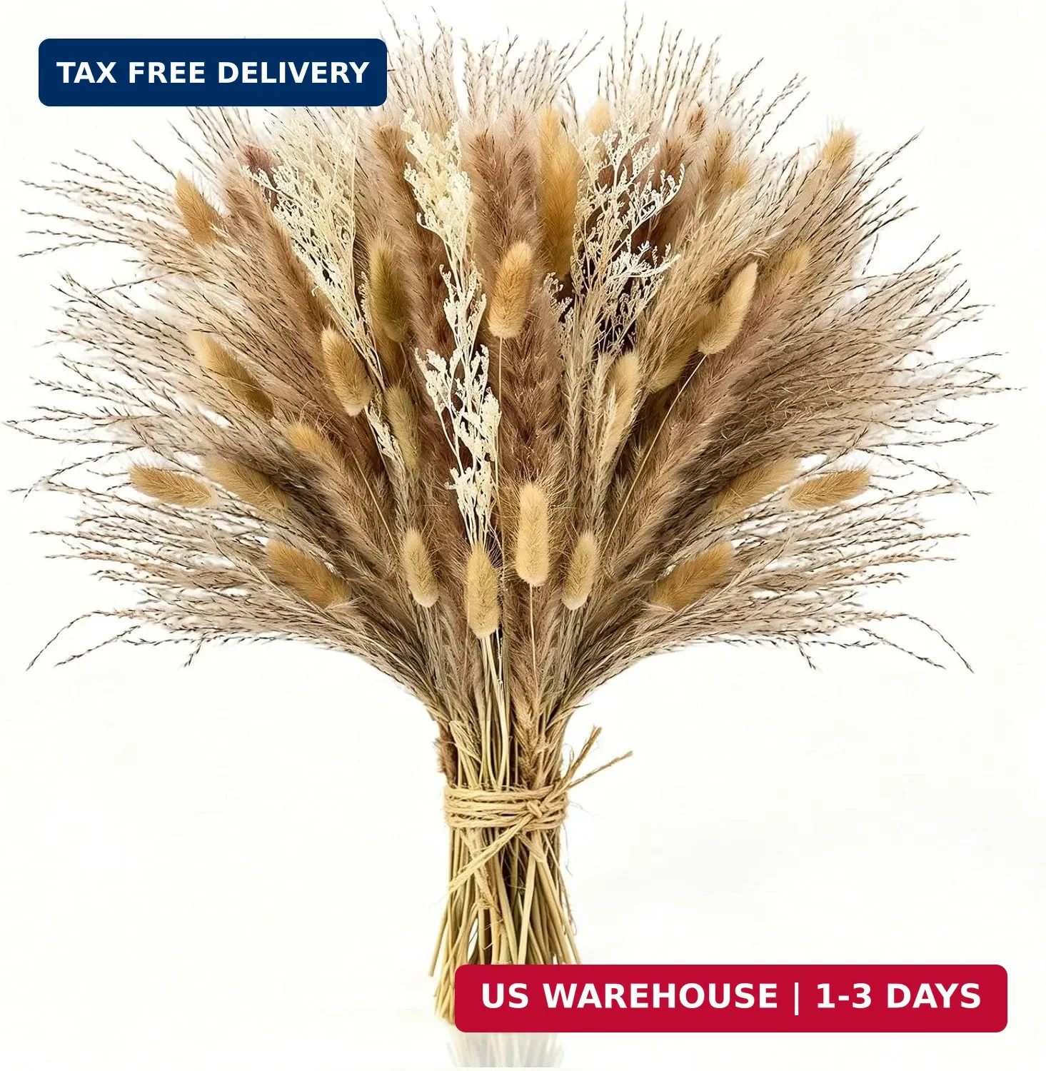 100 Pcs Pampas Grass Boho Decor, 17″ Dried Flowers Bouquet for Vase, Crafts, Boh