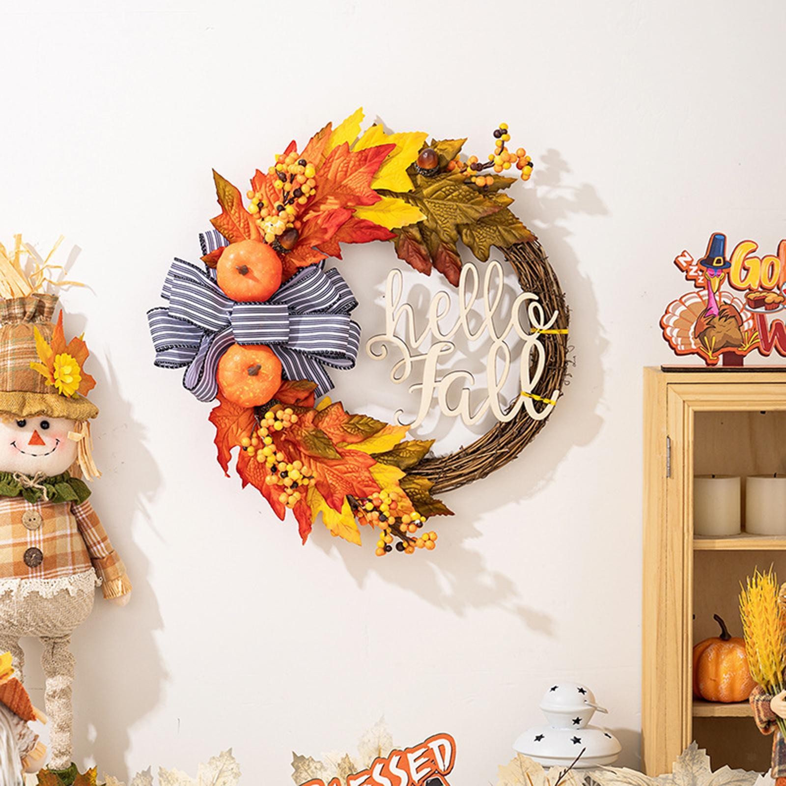 Artificial Pumpkin Wreath Harvest Farmhouse Porch Fall Wreath for Front Door