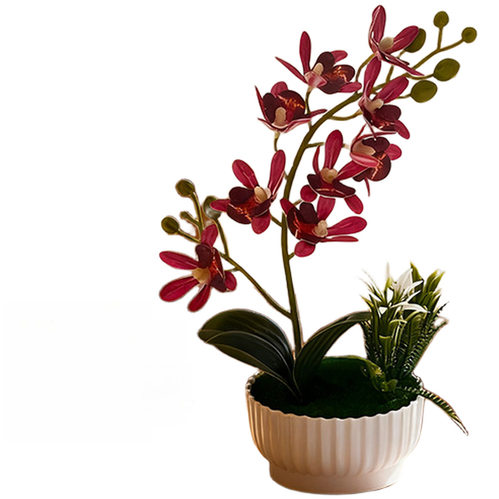 Compact Potted Artificial Orchid 10.5×10.5x27cm for Small Space For home Decor