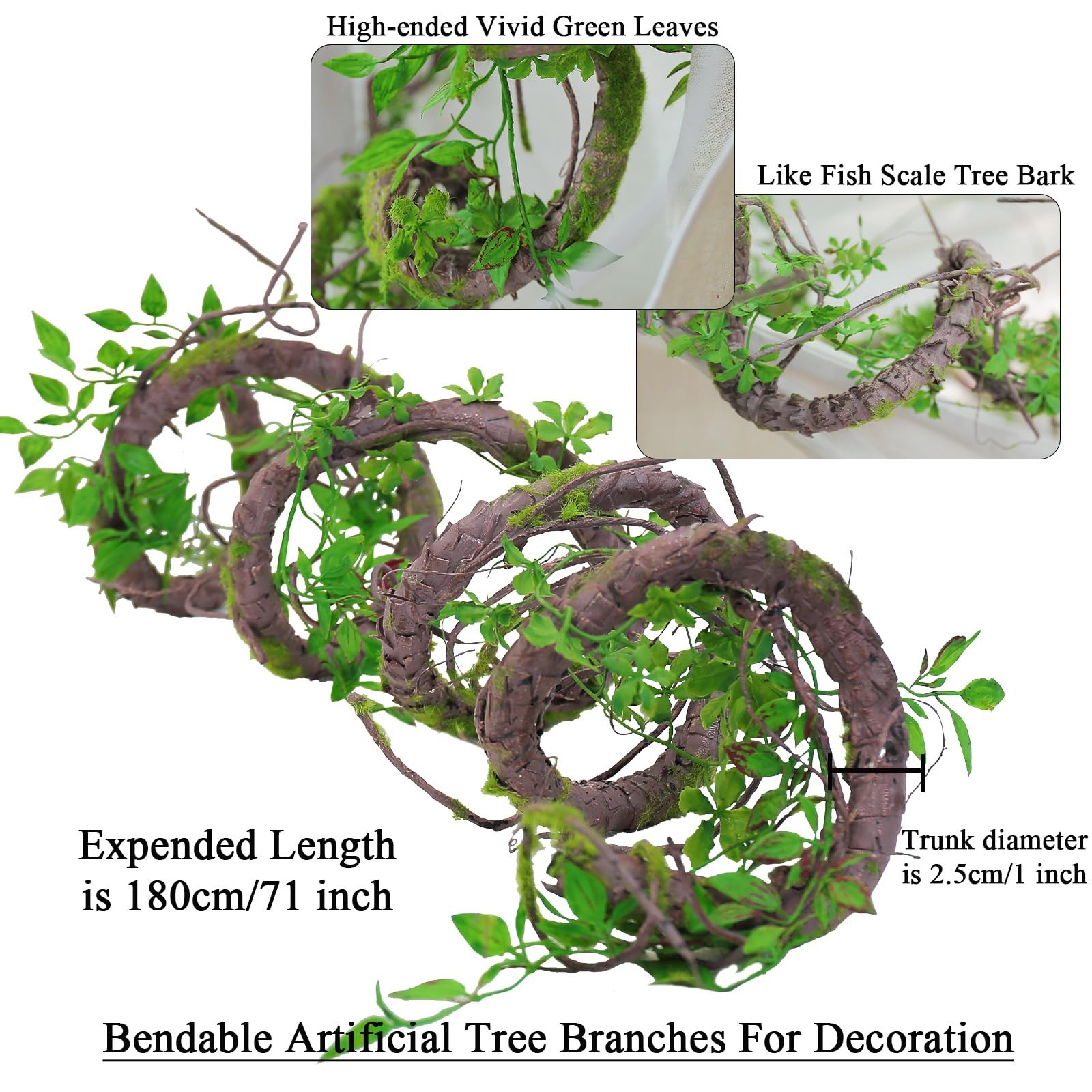 71inch Artificial Posable Tree Branches Hanging Bendable Moss Greenery Garlan…