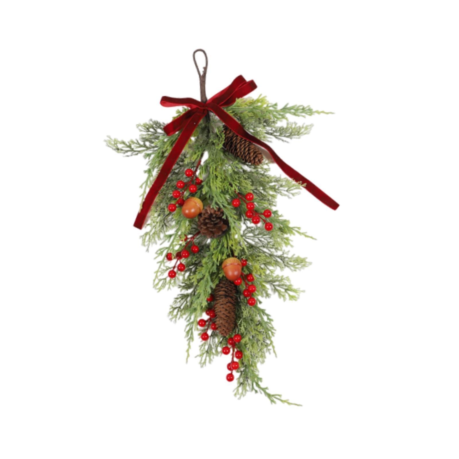 Christmas Teardrop Swag with Bow Garland Handmade Rustic Hanging Ornament