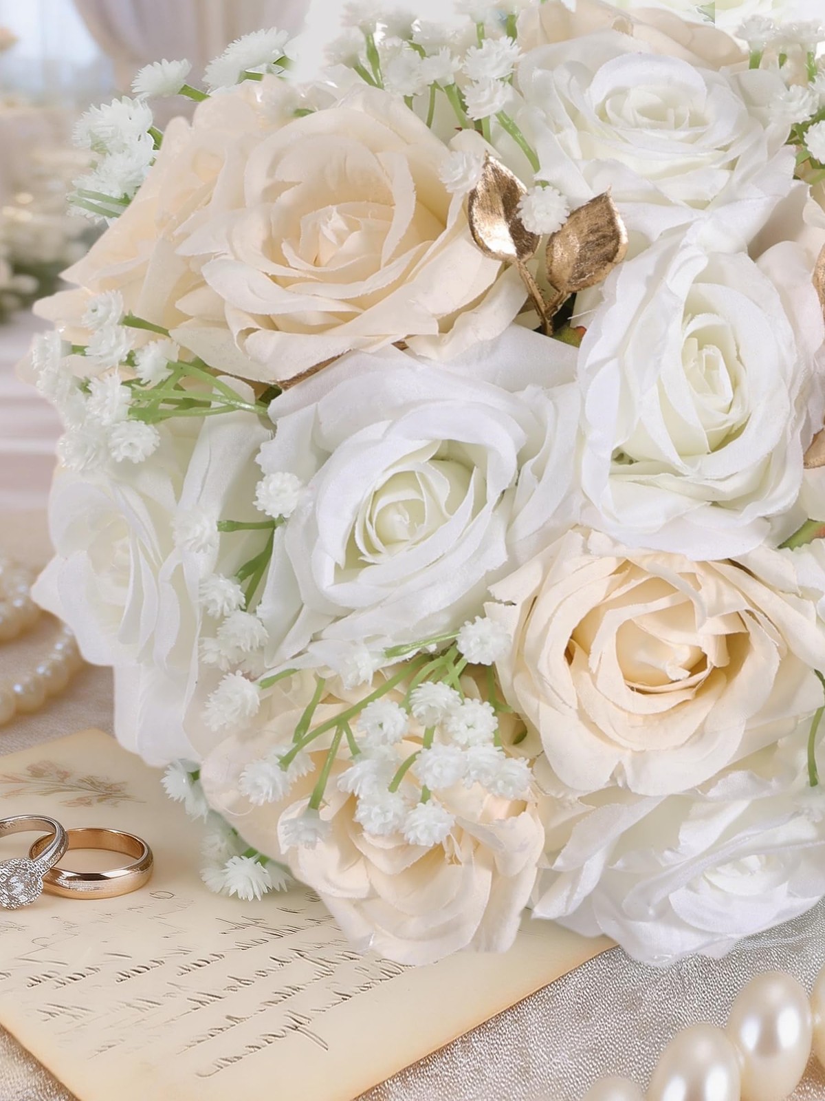 Wedding Bouquets for Bride & Bridesmaid, 9 Inch Artificial Rose Bridal Bouque…