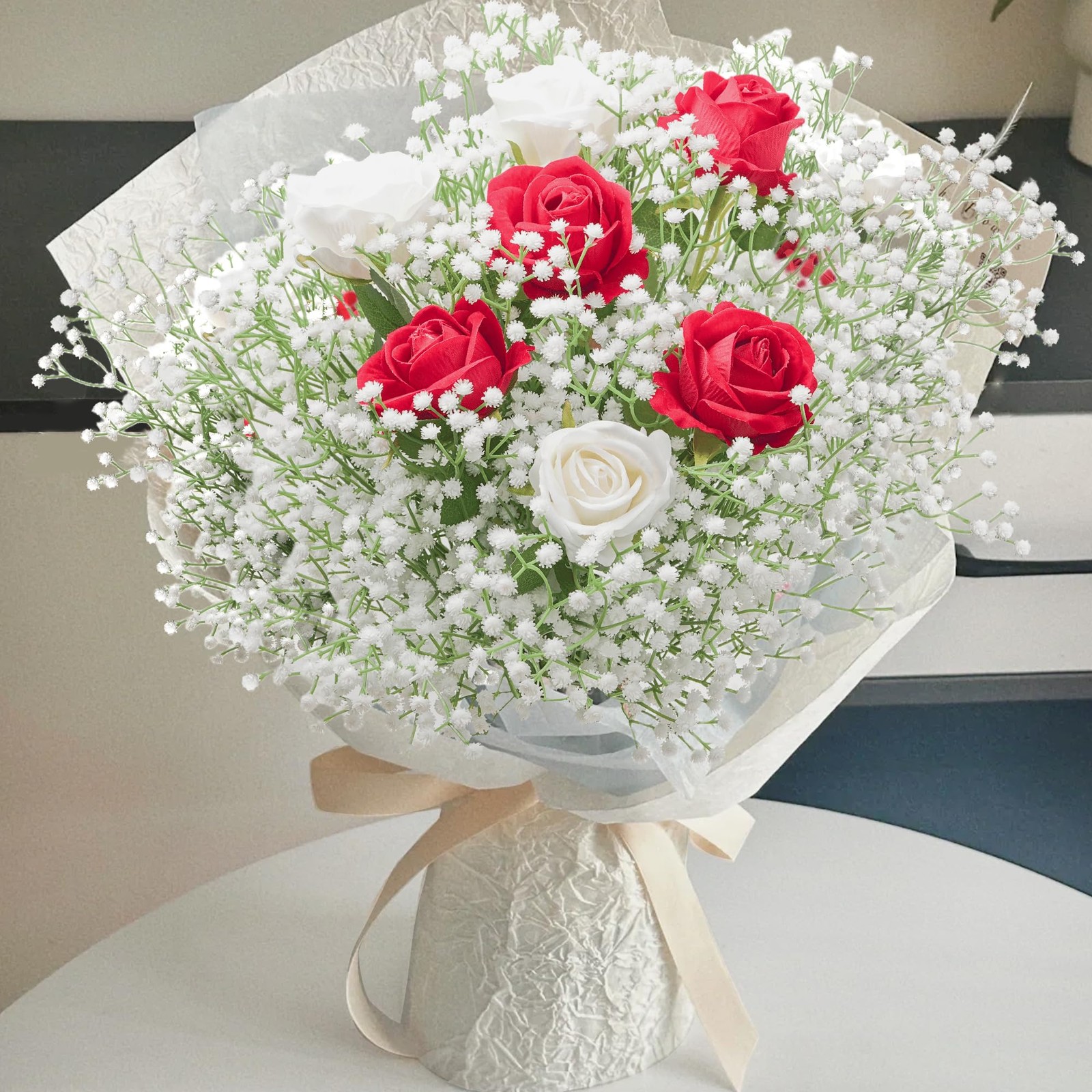 20Pcs Babys Breath Artificial Flowers Bulk, 12Pcs Fake Red Roses, DIY Wedding…