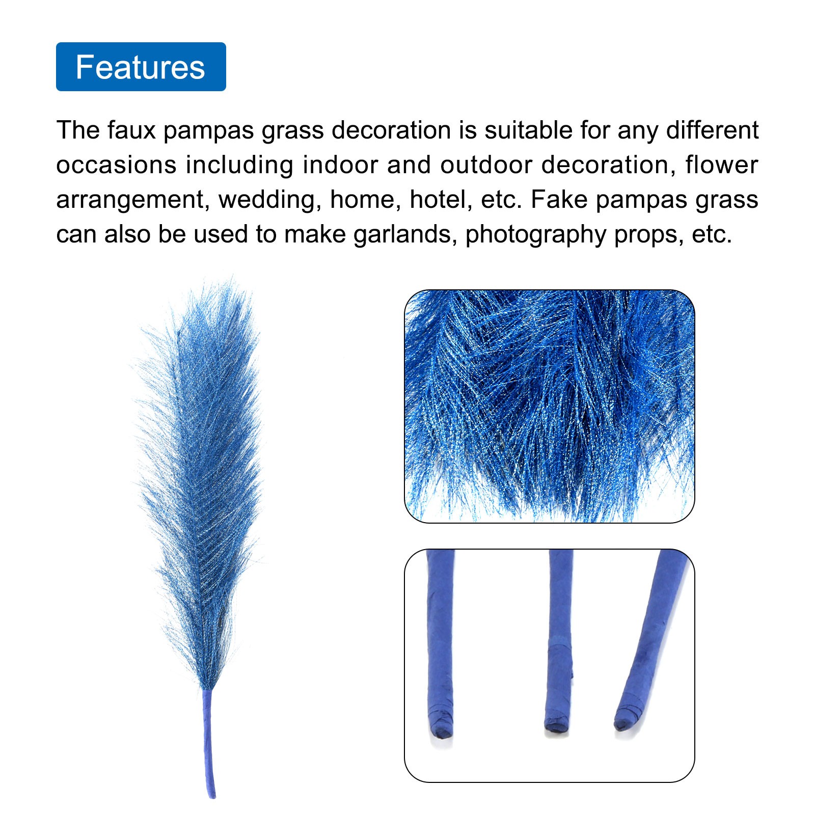 3Pcs Pampas Grass 17.7″ Fake Pampas Grass for Wedding Decoration Dark Blue