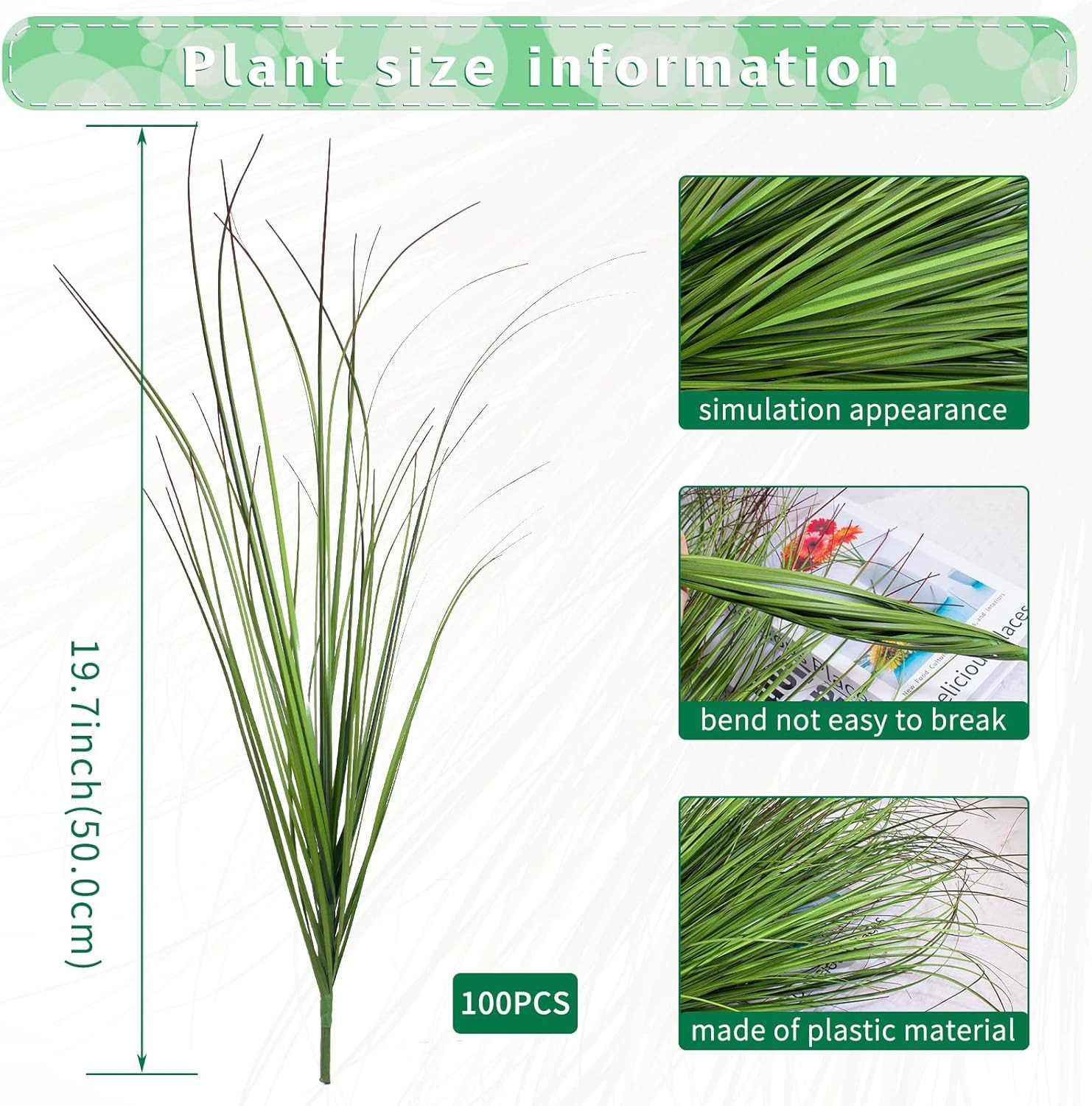 100Pcs Faux Grass Plants for Indoor/Outdoor Decor – Green & Red Tail