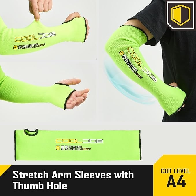 COOLJOB 3 Pairs 18in A4 Cut Resistant Sleeves UV Protection Thumb Hole Blk/yello