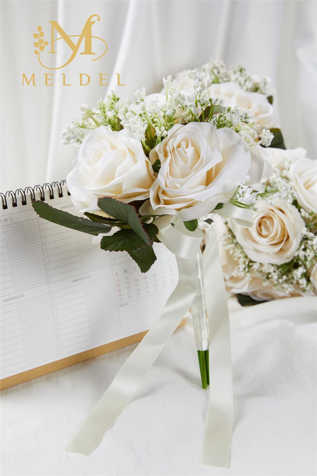 6.5 Inch Bridesmaid Bouquet Set of 6, Ivory Wedding Bouquets for Bridesmaids,…