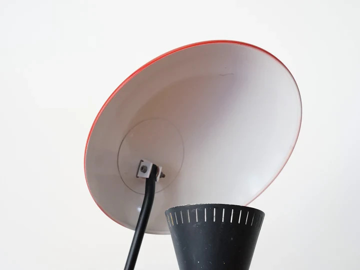 Mid-Century Modern Table Lamp – Red Dome Shade | Italian Style 1950s Des