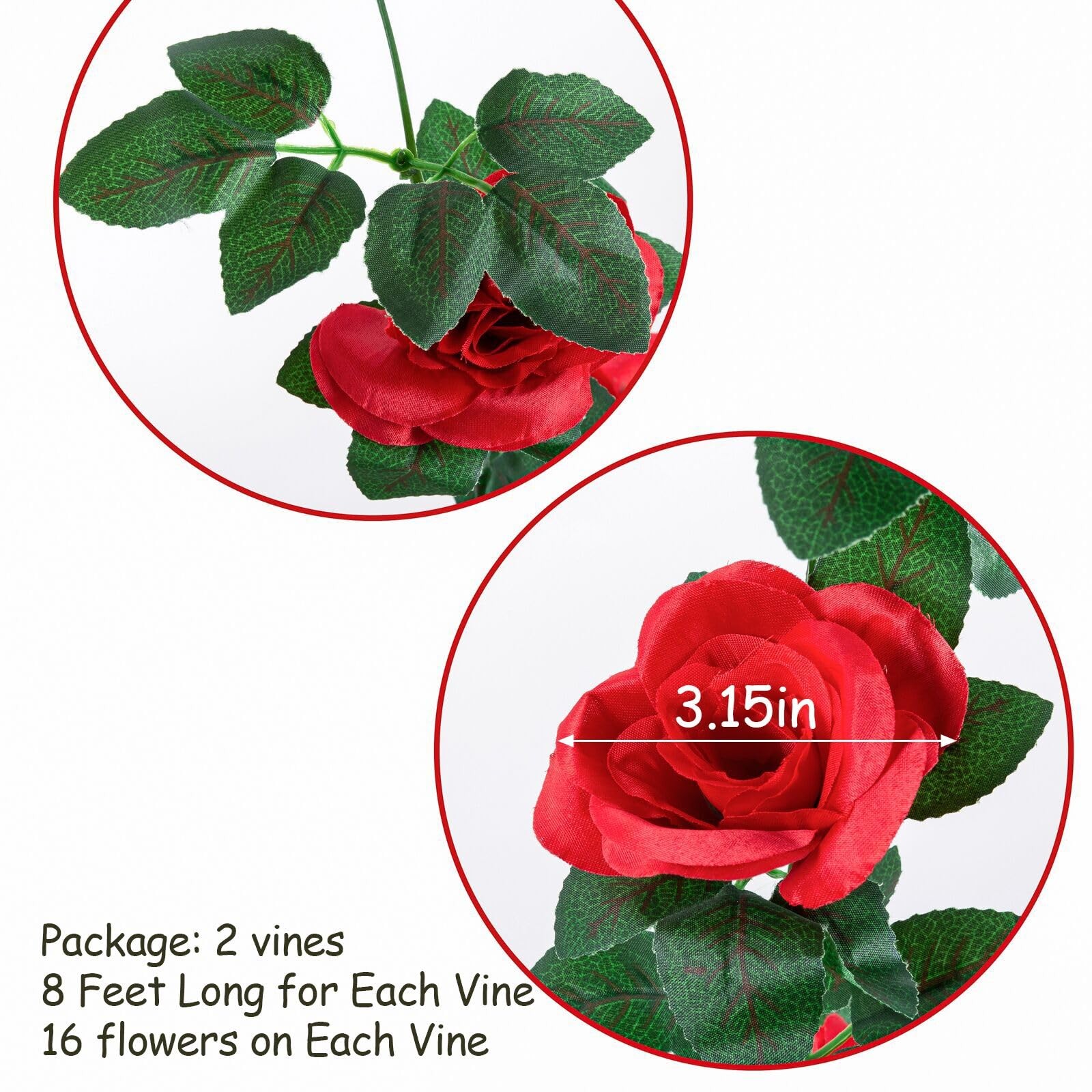 2 Pack (16FT) Artificial Rose Vine Fake Flowers Garland Hanging Silk Rose Ivy…