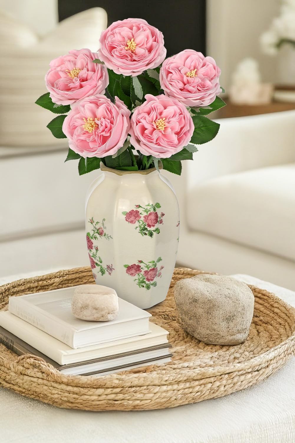 5Pcs Peonies Artificial Flowers Real Touch Austin Roses 23.6 Inch Long Stem F…