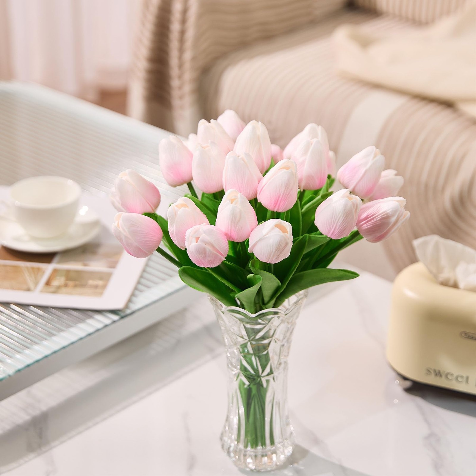 30 PCS Multicolor Artificial Tulips Real Touch 13 Inch Silk Flowers Decor
