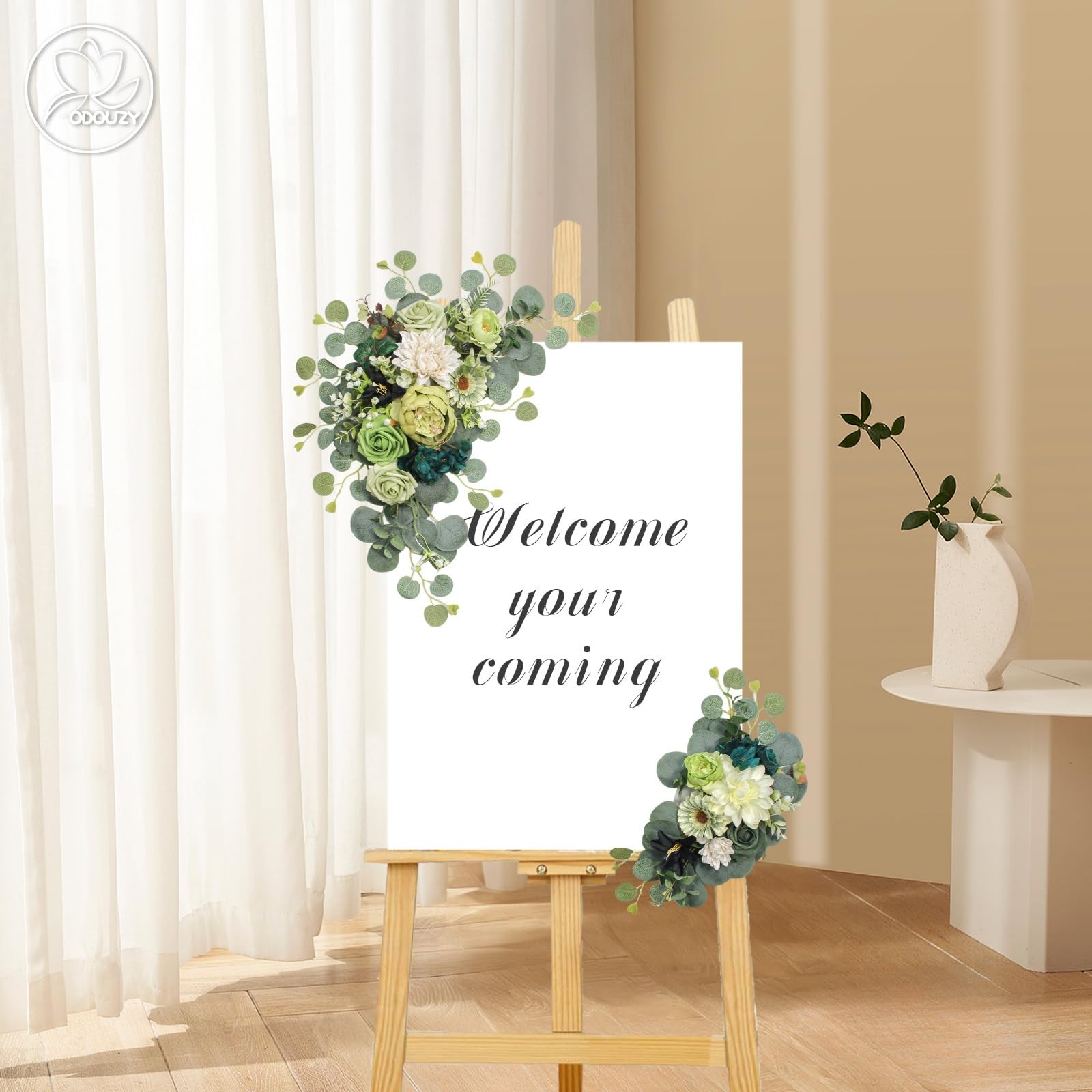 2 PCS Dark Green Artificial Wedding Arch Flowers Sign Faux Floral Swags