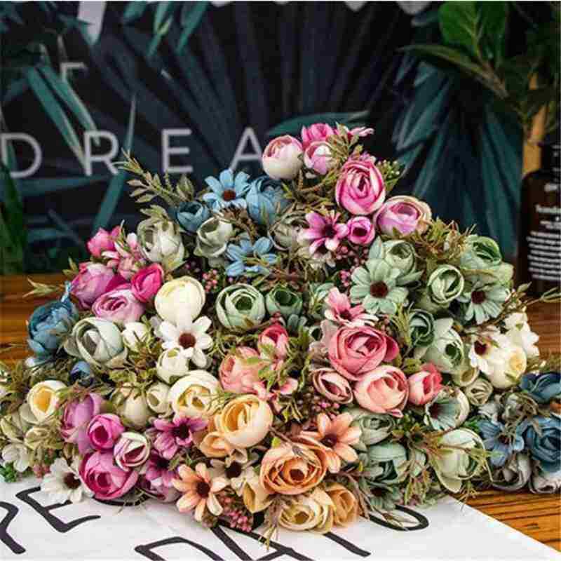 Retro 1 Bunch Wedding Decor Rustic Cozy Home Rose Fake Flower Artificial Flowers