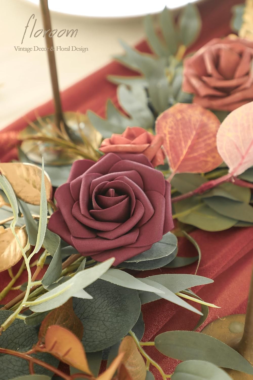 6ft Artificial Eucalyptus Garland with Flowers Fake Greenery Burnt Orange Faux