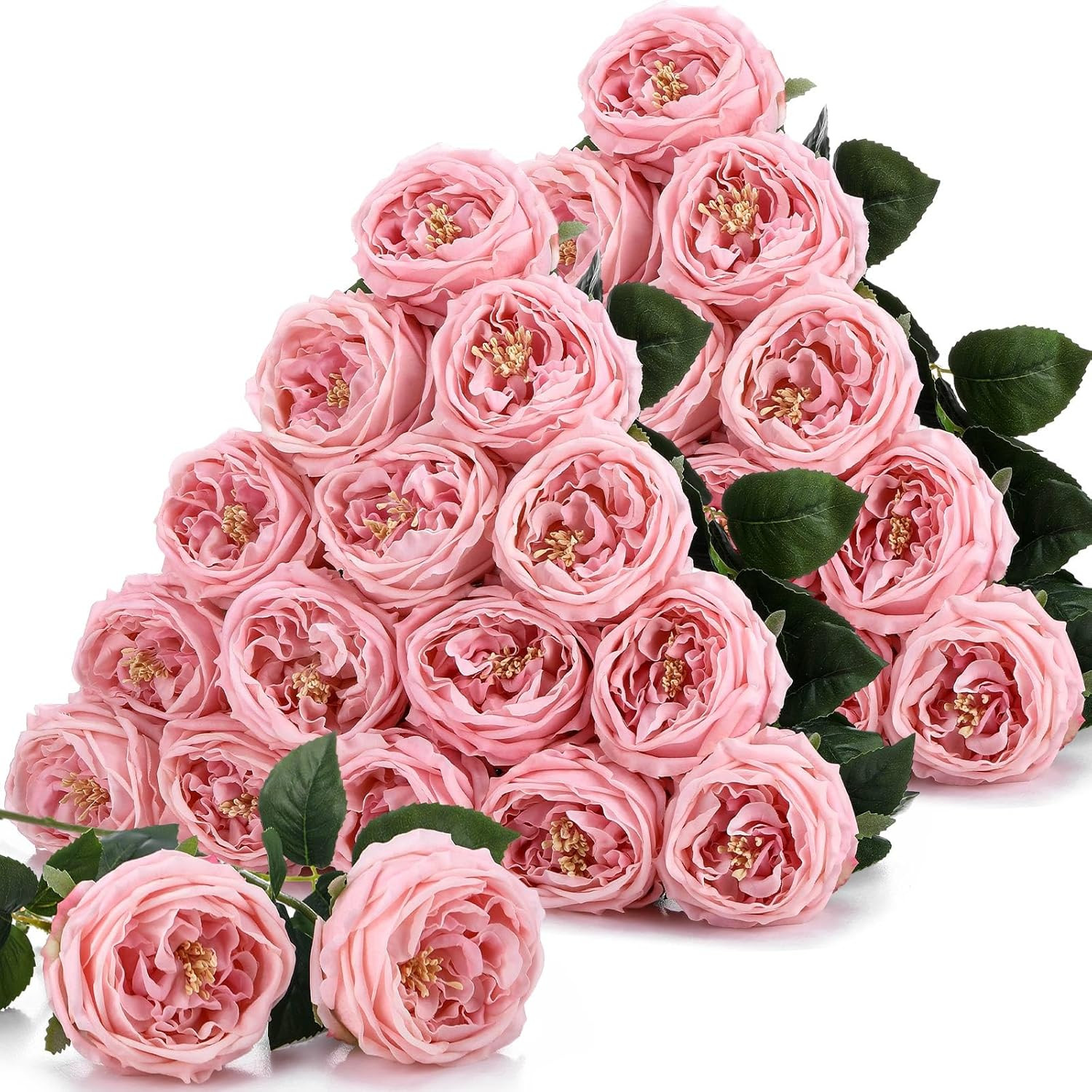 20 Pcs Lifelike Pink Peonies & Austin Roses for Home Decor & Weddings