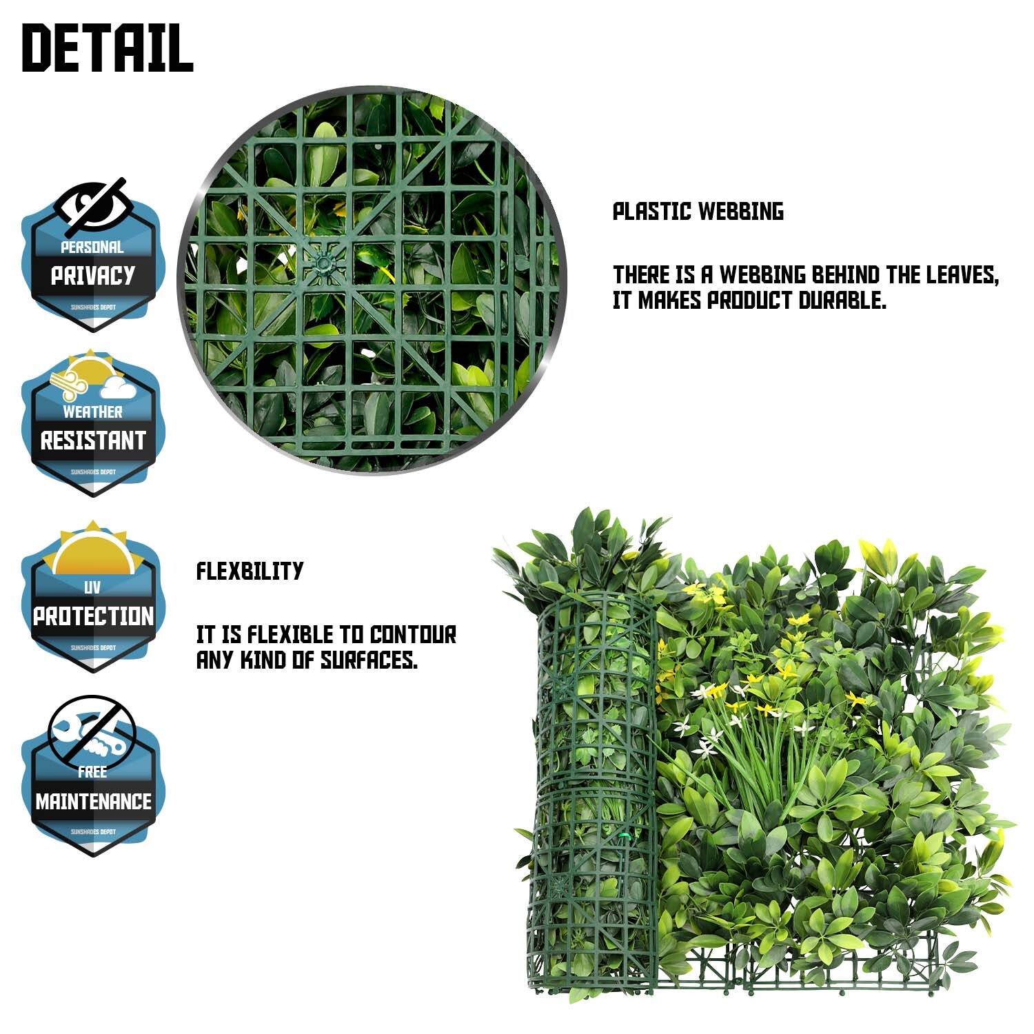 20″ Artificial Faux 3D Mix Leaves Wall Panel Fence Screen Home Outdoor Decor #06