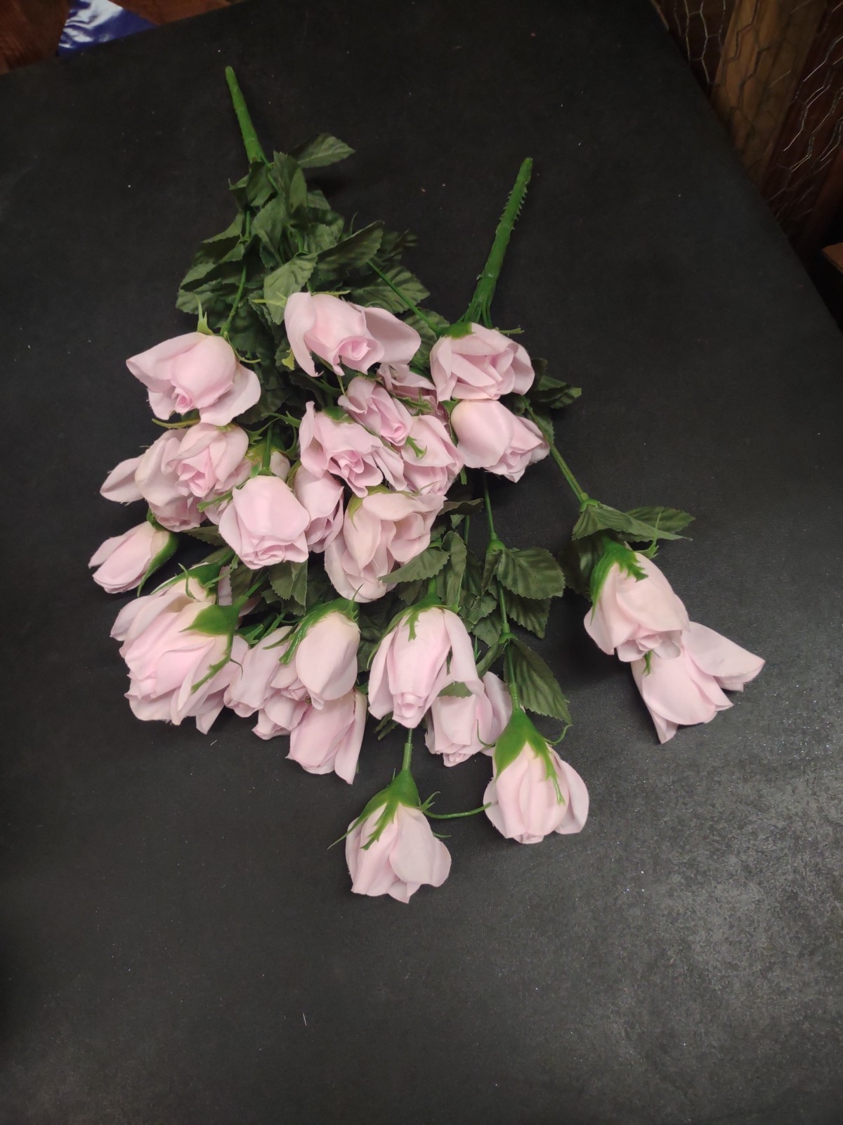 Set of 2 Bushes: 28 Roses Total, Pink Silk Rosebud Bush w 14 Wired Rose Buds