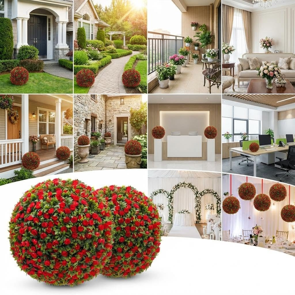Red Topiary Balls 2-Pack, 22″ Outdoor Decor for Valentine’s Day & Weddings