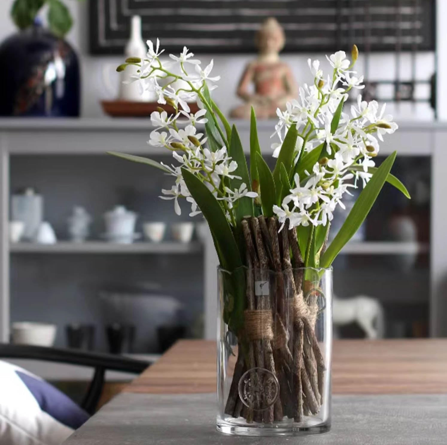 Realistic 3Pcs White Cymbidium Orchid Silk Flowers for Home Decor Centerpieces