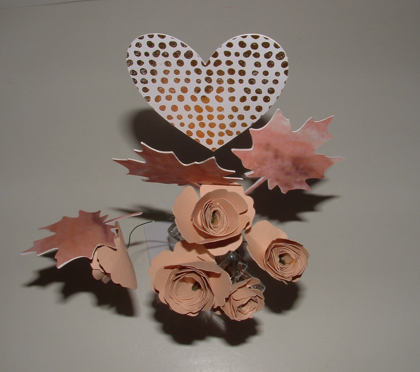Paper Handmade Fall Flower & Leaf Bouquet, Leaf Shape Upcycled Vase, Gift Tag