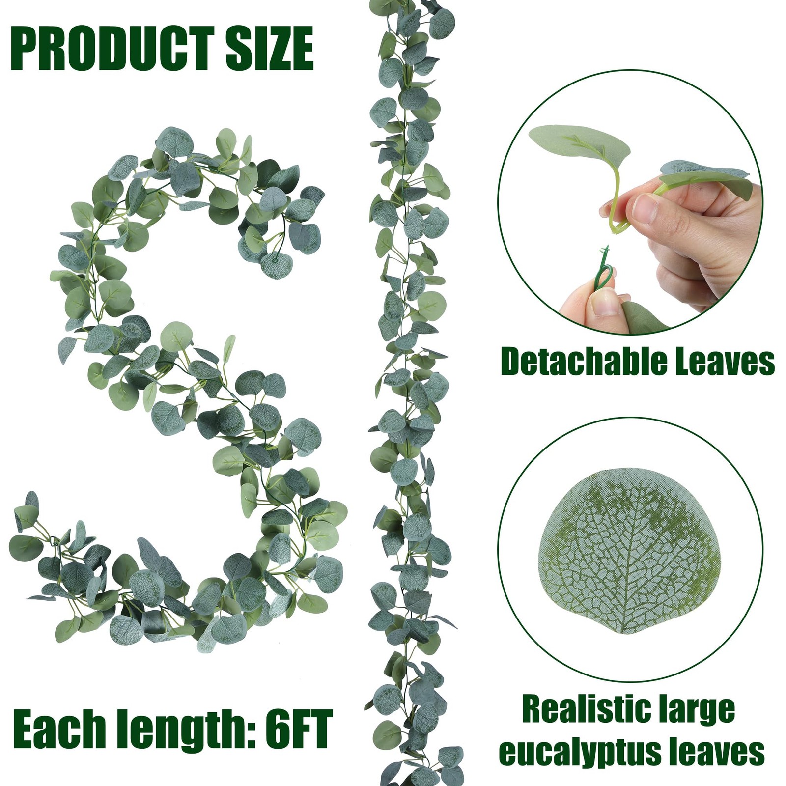 2 Pack Artificial Eucalyptus Garland Greenery Leaves Handmade 3D Silk Vines S…